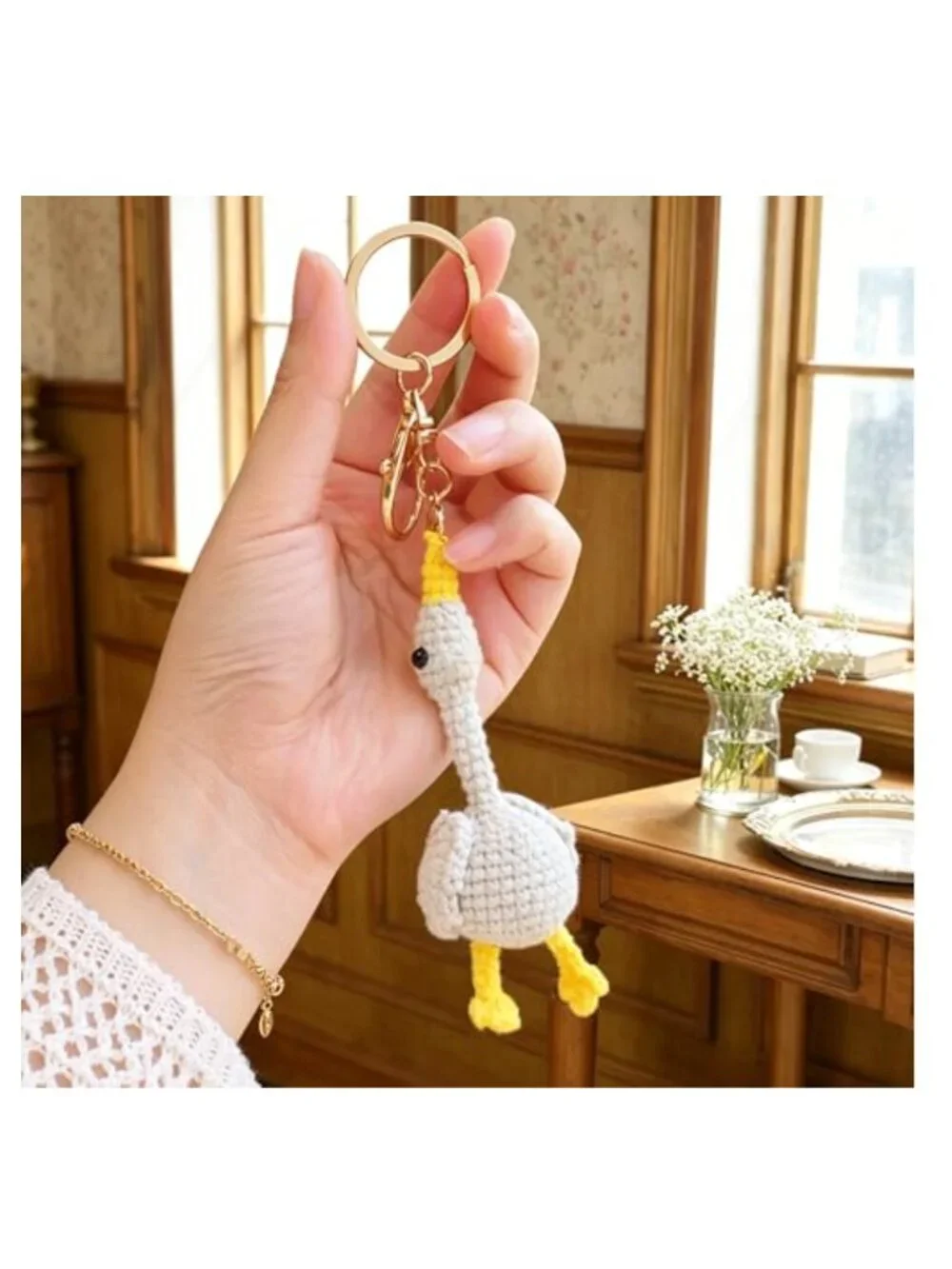 Crochet Goose Keychain Purse Charm Cute Animal Bag Accessory